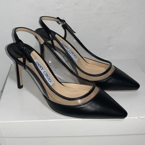 Jimmy Choo Shoes - Jimmy Choo Erin 85 PVC & Leather Slingback Pumps Size 36